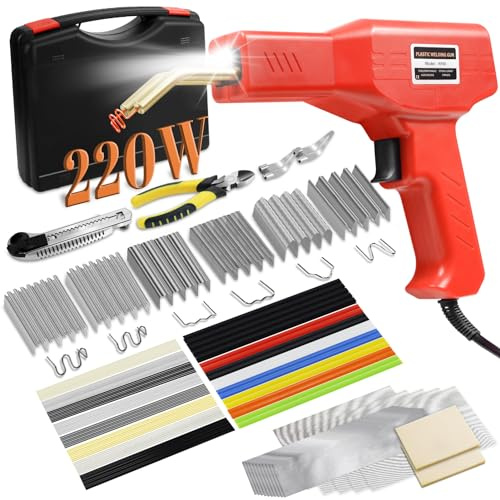 150 W Kunststoff-Schweißgerät, Kunststoff-Schweißset, Auto-Stoßstangen-Reparatur, 800 Stück Heißklammern und 56 Stück, 7 Arten von Schweißstäben aus Kunststoff für Auto-Stoßstange, Rissreparatur