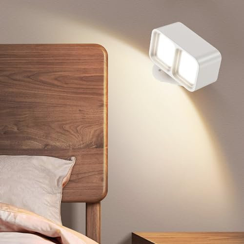 ZVO Lámpara de Pared Interior LED, Lámpara Lectura Cama, Apliques Pared Dormitorio, Luz sin Cable Recargable Control Táctil 3 Modos de Color 5 Niveles de Brillo Focos con Rotación de 360°(Blanco)