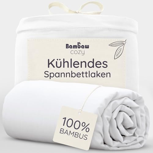Bambaw Lenzuolo in bambu con angoli 200x200 cm, Altezza fino a 35 cm, Lenzuola fresche estive e antiacaro, Biancheria da letto in bambu sostenibile, Lenzuolo refrigerante letto grande (Bianco)