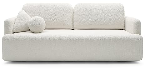Dreisitzer-Sofa Lambina mit Schlaffunktion, Bettkasten, Boucle-Bezug in Cremeweiß