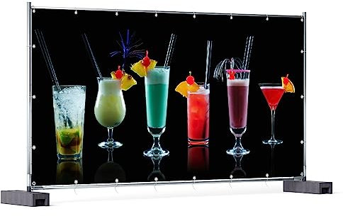 Wallario XXL Outdoor-Poster für Garten oder Balkon Bunte Cocktails vor schwarzem Hintergrund, Motivbanner Größe: ca. 340 x 173 cm, Outdoor-Bild