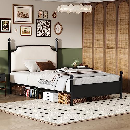ZYLOYAL10 Modern Metallbett, Bettgestelle mit Lattenrost, Einzelbett, Bettrahmen mit Kopfteil, Gästebett, Jugendbett für Schlafzimmer, Gästezimmer, Schwarz (Ohne Schubladen, 90x200 cm,)