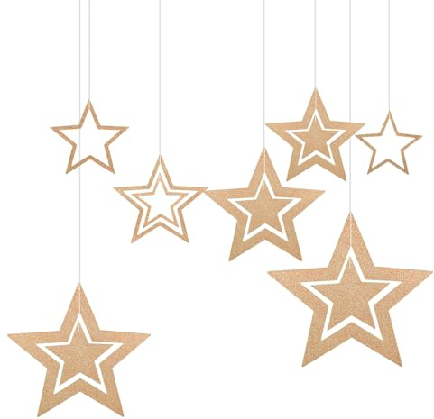 MrMrKura Ghirlanda di Stelle Dorate Glitterate, 21 Decorazioni Natalizie da Appendere a Stelline Scintillanti per Natale, Compleanno, Fidanzamento, Matrimonio, Asilo Nido, Camera da Letto (Champagne)