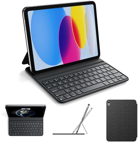 HOU Smart Folio Keyboard Case for iPad A16 and iPad 10th Generation | slim and light, semi-silicone, 2 viewing angles, Black, Fits 11″ iPad A16 (2025) and 10.9″ iPad 10th Generation(2022)