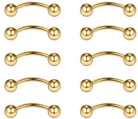 Gojewen 10stk Curved Barbell Augenbrauenpiercing Lippenpiercing 6mm 8mm 10mm Edelstahl Piercing Nase Lippe Augenbrauen Helix Rook