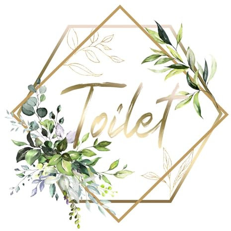 Flower Logo Green Plant Toilet Door Sticker Golden Letter Removable Self-Adhesive Waterproof PVC Bathroom Decoration Decal Home Supplies