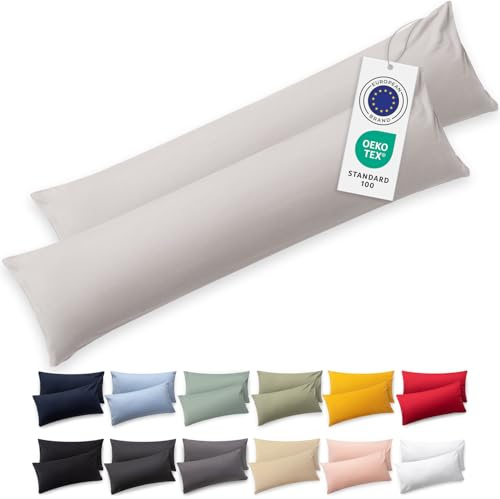 Blumtal Federe Cuscini Letto Matrimoniale Cotone - Federe Cuscini 40x145-100% Cotone, Set di 2 Federe in Jersey con Cerniera, Federa certificate Oeko-Tex, Federe Cuscino Letto - Grigio Chiaro