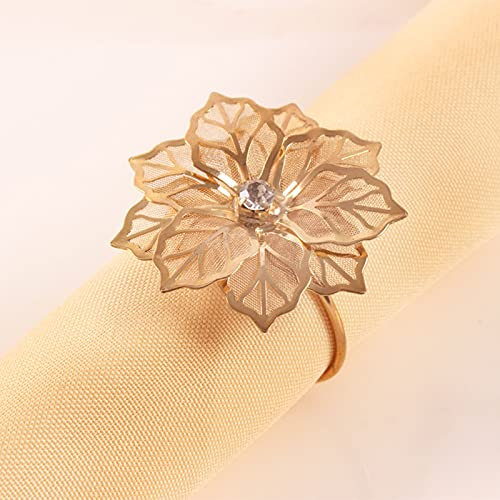 RXMORI 6-teiliges Serviettenring-Set mit Ausgehöhlten Blumen, Goldenes Serviettenring-Set, Serviettenhalter aus Legierung mit Blumen-Strasssteinen für Hochzeit, Bankett-Dinner-Dekoration,(Gold)