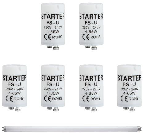 6 Pezzi Starter Neon, Starter Tubo Fluorescente, Tubi Fluorescenti, per Lampade da 4-65W 220-240V, Elettrici per Lampade Fluorescenti, Materiali Ignifughi, Non Contiene Componenti Radioattivi o Piombo