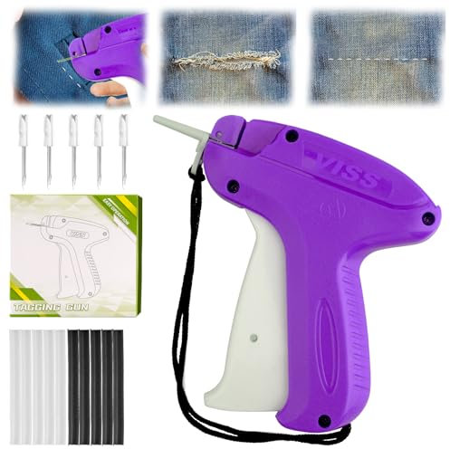 Etikettierpistole Heftpistole Etikettiermaschine Schnelles Fixiergerät für Kleidung mit 5 Ersatznadel 1000 Heftfäden,Mikro-Stichpistole Stichsäumpistole für Kleidung(lila)