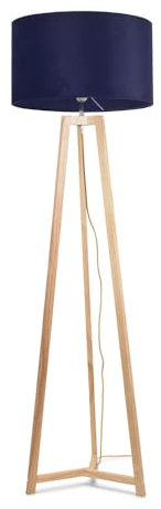 ValueLights | Natural Wood Tripod Floor Lamp with Navy Blue Velvet Drum Lampshade Living Room Light | Floor Lamps, Home Décor & Improvement Essential