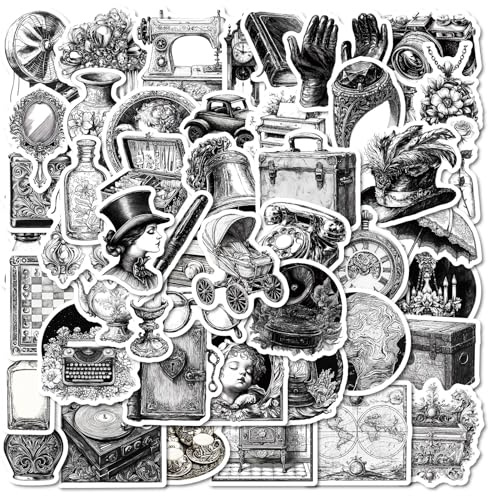 50 Pcs Black and White Series Stickers for Children Teens Girls Monochrome Mix Graffiti Stickers for Laptop Water Bottles,Bicycle,Skateboard,Computer,Waterproof Vinyl for Wall