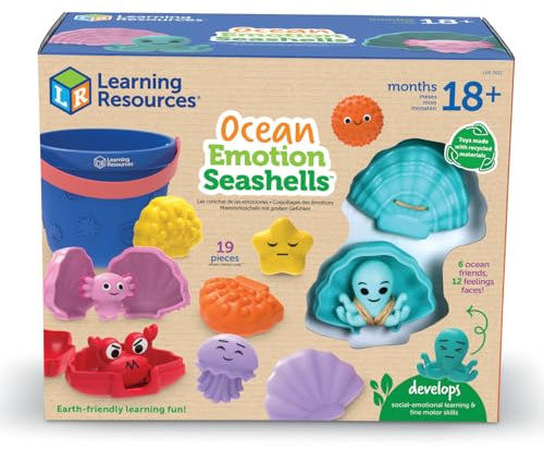Learning Resources Ocean Emotion Seashells, Social Emotional Learning Activities, Sensory Calming Toys, Sorting and Stacking Toys, Ages 18 months+, 19 Pieces