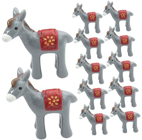 OSOLADY Lot de 12 Petits Ânes en Résine pour Jardin Miniature, Décoration Micro-Paysage Mousse, Figurines d'animaux Décoratives pour Extérieur, Accessoires Créatifs DIY, Couleur Naturelle