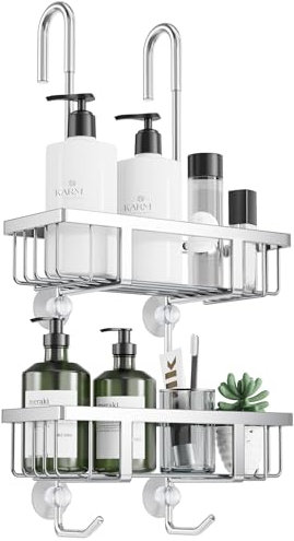 pickpiff Duschablage Zum Hängen Duschregal Shampoo Halterung Für Dusche Glastür Duschkorb Ohne Bohren Shampoo Duschgel Halterung Edelstahl Silber H-57cm