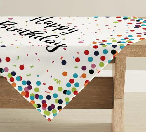 Artoid Mode Punti Happy Birthday Compleanno Biancheria da tavola stagionale, tavolo da pranzo, decorazione per interni, vacanze, feste, 85 x 85 cm