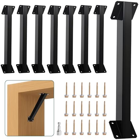 8Pcs 45 Degree Angle Support Bracket, Heavy Duty Connector Brace Bracket Pergola Kit for 4x4 Wood Posts and Beam, 45° Angle Brackets for Pergola, Gazebo, Tree House, Patio & Cabin, Carbon Steel, Black
