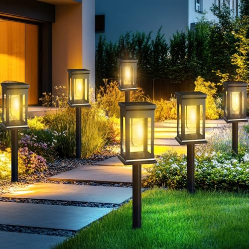 Paquete De 6 Luces Solares Para Jardín Exterior, Luces LED Tradicionales De Tungsteno Blanco Cálido De 3000K, Batería De 800 Mah, Impermeables IP65, Ideales Para Parterres,Camino, Césped, Regalo