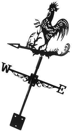 VICASKY Girouette en Fer Noir Vintage Coq Réaliste, Indicateur de Direction Vent Portable pour Décoration de Jardin et Garage, Solide et Résistante
