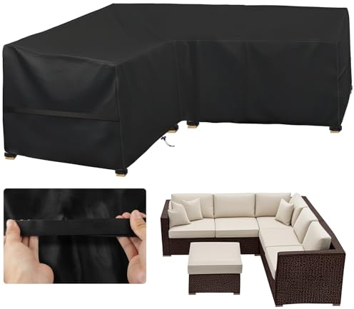 LUSCHEER Garden V-Shape Furniture Cover Waterproof, 210D Heavy Duty Oxford Fabric Outdoor Rattan Corner Sofa Cover with Waterproof Tape, 255x255x87cm