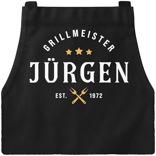 MoonWorks® Grillschürze für Männer mit Name und Spruch personalisiert Meister des Grills Grillgeschenk Herren Schürze Baumwolle