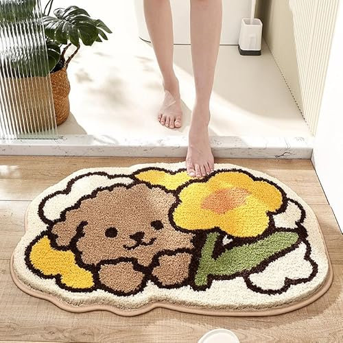 Badezimmermatte Braun Hund Gelb Badmatte Mikrofaser Bath Mat Waschbar Badezimmerteppich Duschvorleger rutschfest Badematte Schnelltrocknend Badvorleger Verdicken Badezimmermatten 50x80cm