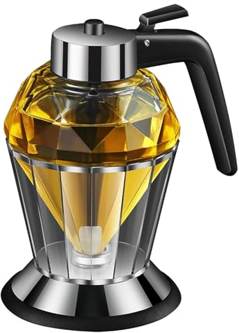 DEARBAG Dispenser per miele in vetro da 200 ml con supporto, dispenser per sciroppo, olio d'oliva, aceto, dispenser a forma di diamante, vaso per miele, sciroppo d'acero accessori da cucina