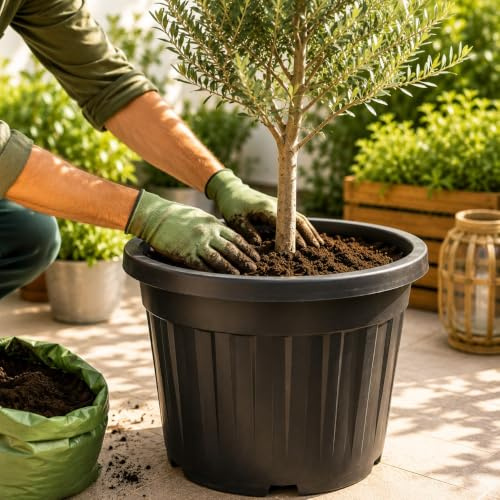 Tiesto Maceta Grande macetón Decorativa. 90 litros. Ø 55 x 47 Cm. Exterior para Plantas y arboles Grandes. Segura Garden. Plástico Resistente a los Rayos UV