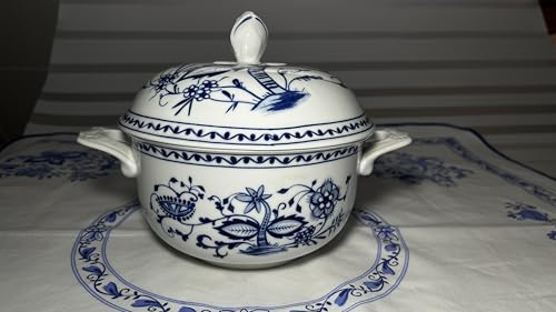 Kahla Zwiebelmuster Porzellan, Terrine mit Deckel, 18 cm x 9,5 cm, Kasserolle, Suppenterrine, Servierschüssel, dishwashersafe, spülmaschinenfest.
