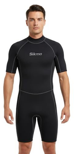 Sikma Muta da uomo in neoprene da 3 mm, per surf e immersioni, a maniche corte, con cerniera posteriore, flessibile e confortevole, perfetta per nuoto, immersioni subacquee, snorkeling (colore nero, M