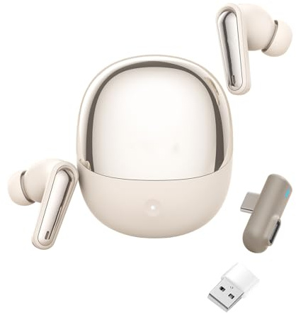 Denash Écouteurs de Jeux sans Fil, Mode Double Bluetooth à Faible Latence 2,4 GHz avec Micro ENC, Dongle USB C pour Tablette Téléphonique PC Console de Jeu PC (White)