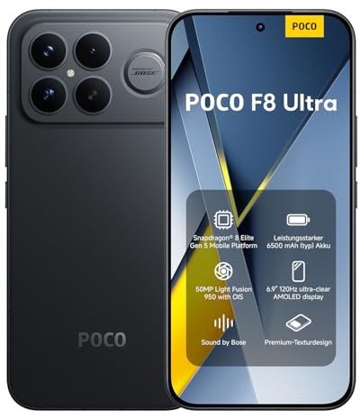 XIAOMI POCO F8 Ultra, Smartphone 12+256 GB, 6.9 120Hz AMOLED Display, 50MP Light Fusion 950 with OIS, Sound by Bose, 6500mAh (typ) Battery, Black, Charger Not Included