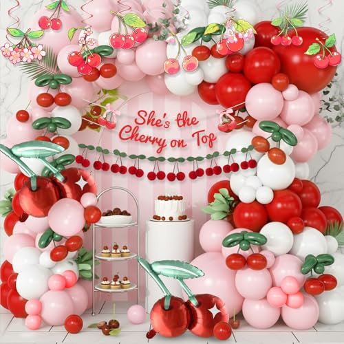 Kit de arco de globos de cereza - 160 globos rosados, rojos y blancos para decoración de cumpleaños, día de San Valentín, baby shower y fiesta nupcial