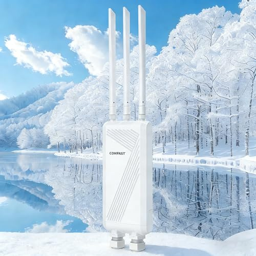 COMFAST Ripetitore WiFi Esterno, 3600Mbps WiFi7 Access Point WiFi Esterno Dual Band con 3 Antenne Rimovibili 360° Copertura, 3 Porte Gigabit, POE 48V, MU-MIMO, IP66, 3 Modalità (Ripetitore/Router/AP)