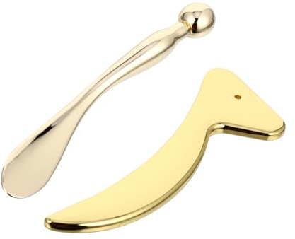 Beatifufu Aplicador de Crema para Ojos 2 Piezas y Masajeador Facial de Acero Inoxidable Dorado Reafirmante y Ergonómica Herramienta para Cuello y Pies