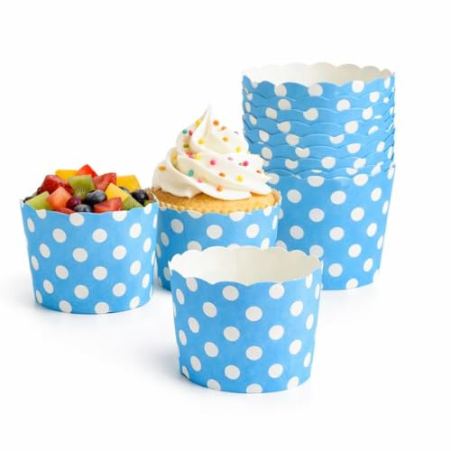 Pirottini di Carta a Pois, 12 Pezzi, 6cm, per Compleanno, Gender Reveal, Battesimo, Baby Shower, Muffin e Cupcake (AZZURRO)