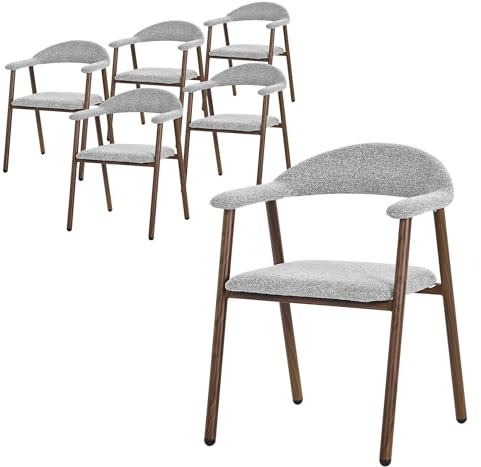 ML-Design Matstolar 6-Pack med Armstöd Grå, Köksstolar med Ryggstöd, Vardagsrumsstolar med Polstring och Vävstruktur, Ergonomiska Stolar med Stålram i Trälook för Matsal, Kök och Vardagsrum