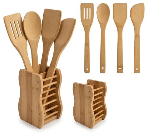Mestolo da Cucina in Bambù, Cucchiaio di Legno Naturale, per Zuppe, Riso e Sughi (Set Mestoli 30cm)