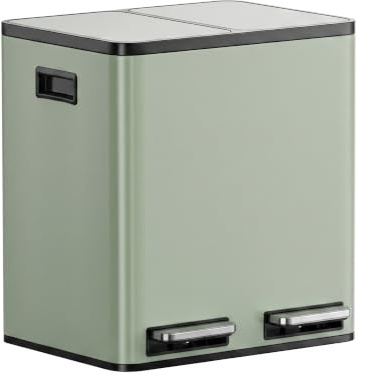 VonHaus Kitchen Bin, 30L Double Recycling Bin for Kitchen, Sage Green Two Section Food Waste Separation System with Non-Slip Base & Removable Inner-Compartments, Airtight Trash Can, 2 x 15L | Two Section Food Waste Separation System with Non-Slip Base & Removable Inner-Compartments, Airtight Trash Can, 2 x 15L