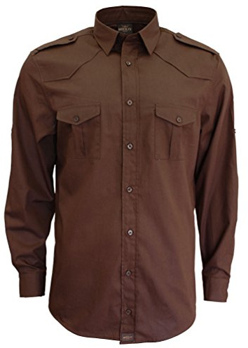 ROCK-IT Apparel Camicia da Uomo, Camicia Premium a Maniche Lunghe dal Look Militare, Camicia Casual, qualità 100% Cotone, Taglie S-5XL, Marrone XX-Large