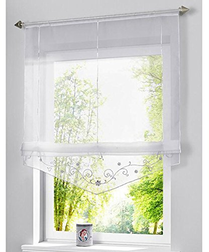 SIMPVALE Vorhänge Roman Fenster Schatten Vorhänge Fall für Balkon und Küche Höhe 140cm, Hellgrau, Breite 80cm