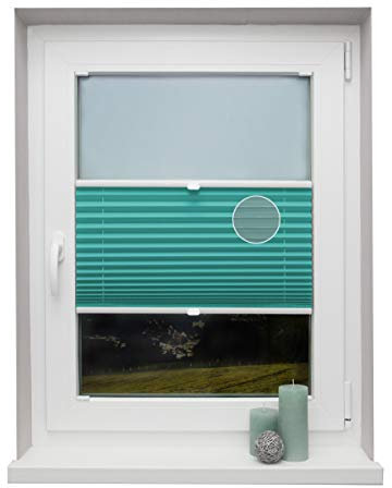 Plissee auf Maß Thermo für alle Fenster Montage in der Glasleiste Blickdicht mit Spannschuh Sonnenschutzrollo Türkis Breite: 61-70 cm, Höhe: 40-100 cm