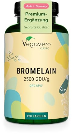 Bromelain hochdosiert | bis zu 1300 mg am Tag | (3250 F.I.P - 1625 Gdu) pro Kapsel | magensaftres. DRCaps | Laborgeprüft | Eaus Ananas | Vegan - Ohne Zusatzstoffe | Dt. Produktion Vegavero