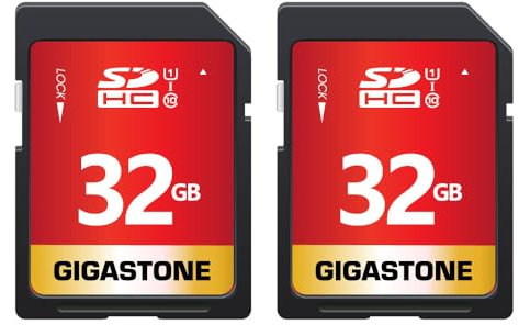 GIGASTONE Scheda SD 32 GB, Set da 2, 2 custodie mini, Scheda Memoria SDHC 32GB 2 Pezzi, Velocità di Lettura Fino a 80 MB/sec, Classe 10 U1 UHS-I, Specialmente per Fotocamere Telecamera PC DSLR
