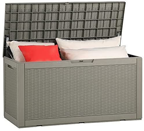 YITAHOME 380 Liter Gartenbox Wasserdicht, Abschließbarem Garten Auflagenbox, Outdoor kissenbox Wetterfest Garten Aufbewahrungsbox mit Seitengriffen für Gartengeräten Poolzubehör Spielzeug, Hellbraun