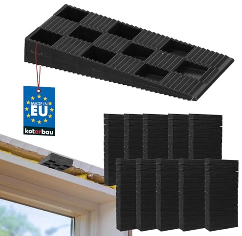 KOTARBAU® Juego de 250 cuñas de montaje de plástico, 94 x 44 x 14 mm, para ventanas, puertas, marcos de ventana, marcos de puertas, marcos de ventana, color negro
