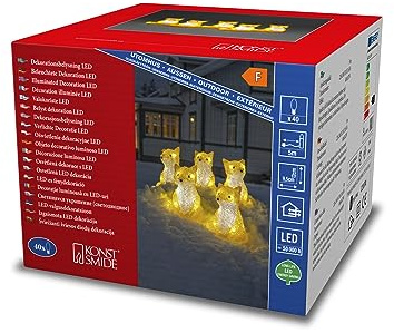 Konstsmide LED Acryl Füchse sitzend, 5-er Set, 40 kalt weiße Dioden, 24V Außentrafo (IP44), 0, 8W, weißes Kabel - 6233-203