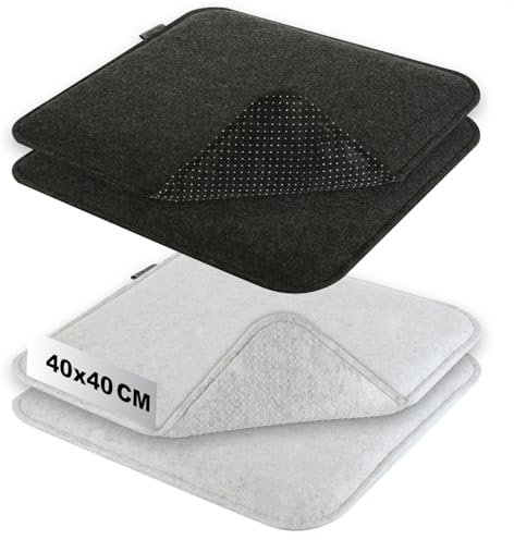 com-four® 4X Sitzkissen aus Filz 40 x 40 - gepolstertes Stuhlkissen - eckige Sitzpolsterauflage für Esszimmer, Garten, Balkon - rutschfeste Unterseite mit Anti-Slip