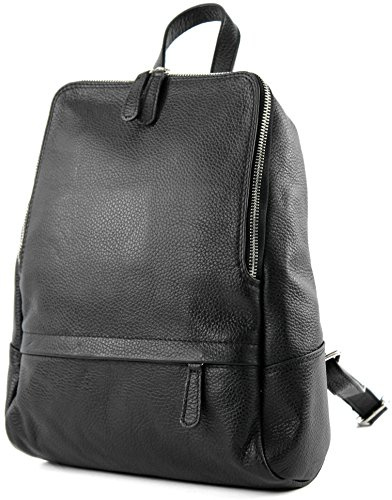 modamoda de T138 Damen Leder Rucksack Handtasche handmade in Italy, Farbe:Schwarz2021