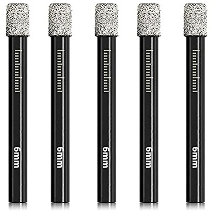 6mm Porcelain Tile Drill Bit,Dry Diamond Drill Bits Set,Professional Drill Bit for for Glass, Granite Ceramic Tile (not for Wood), Round Shank with Wax Core for Cool Heat Dissipation,5pcs